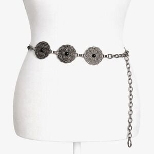 Unbranded Silver Tone Filigree Medallion Link Metal Chain Belt Bead Accent Boho